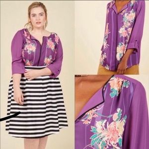 Purple Blouse with Tropical Flowers